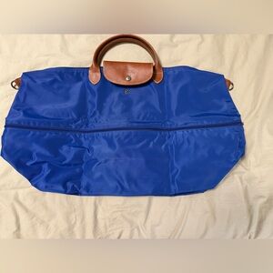 Longchamp Blue Travel Bag with Brown Accents